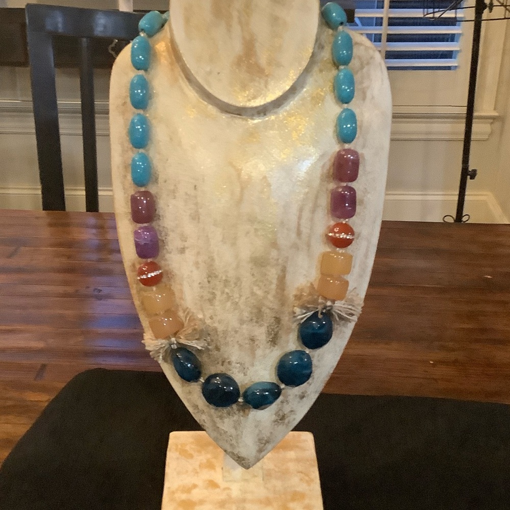 LOFT Vibrant Beaded Necklace in Blue, Purple, and Orange